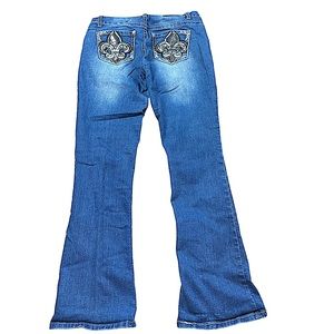 SOUNDGIRL: Women’s Rhinestone & Leather Embellished Embroidered Jeans -Size 11